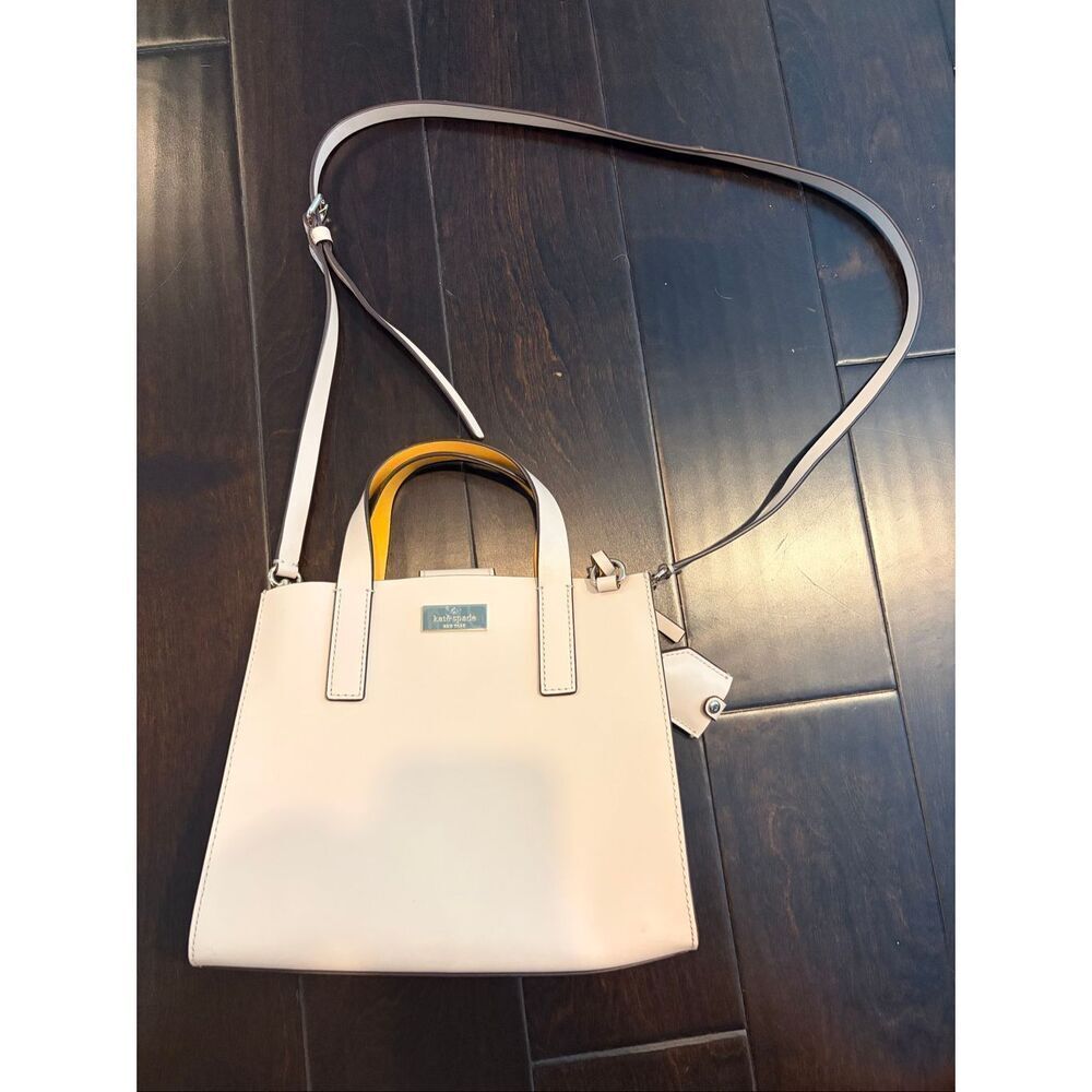 Kate Spade Structured Leather Satchel Crossbody Cream Ivory Gold Hardware Top Ha